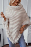 Cwocas0045_Thick Fur Collar Vintage Plaid Knitted Cape Shawl