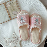 SWEET RUFFLED BREATHABLE LINEN SLIPPERS FOR WOMEN_CWMM2955