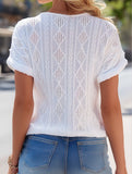 Women's V-Neck Loose Fit Solid Color Short Sleeve T-Shirt ??Comfortable Casual Top