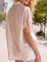 V-Neck Button Up Solid Color Lace Cutout Shirt ??Elegant & Stylish