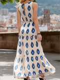 Long Boho Print Dress with Waist Tuck ??Flowy & Feminine