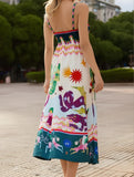 Wonderland Fairy Print Swing Dress – Whimsical Strappy Midi