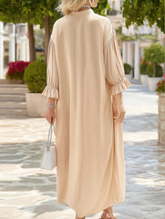 Vintage Buttoned Waist Solid Color Dress ??Classic Elegance