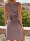 SLEEVELESS BUTTON POCKET SLIM WAIST DRESS