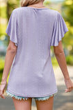 LEAF SLEEVE HOLLOW CASUAL TOP