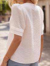 Casual V-Neck Pullover Short Sleeve Blouse ??Lightweight Viscose Blend