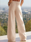 Breathable Cotton Linen Straight-Leg Pants ??Women's Lightweight Summer Trousers