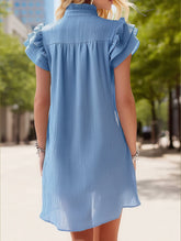 Multi-Layer Lotus Sleeve V-Neck Pullover Dress ??Elegant Women's Polyester Dress