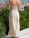 Chic Strapless Slim Tube Dress ??Elegant Cotton & Flax Blend
