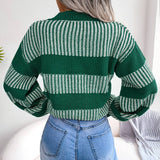 Striped Lantern Sleeve Cardigan Jacket