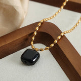 NATURAL STONE AGATE PENDANT TITANIUM STEEL NECKLAC_CWAJE1094