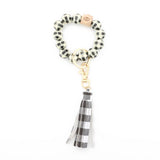 LEOPARD PLAID BEAD BRACELET KEYCHAIN TASSEL_CWMM7017