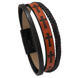 MULTI LAYER HAND WOVEN PU LEATHER CROSS BRACELET_CWMM4528