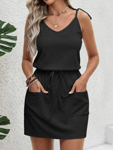 V-Neck Slit Strap Waist Irregular Dress