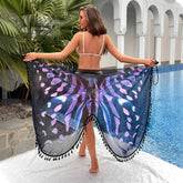 BUTTERFLY PRINT BEACH DRESS WITH TASSEL MESH_CWBLS0472