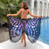 BUTTERFLY PRINT BEACH DRESS WITH TASSEL MESH_CWBLS0472