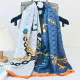 CHAIN PRINT SILK WOOL SCARF LUXURY TRAVEL SHAWL_CWASC0895