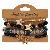 Cwmm10456_Boho Leaf Charm Multi Layer Beaded Bracelet