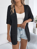 Solid-Color Hollowed-Out Mid-Sleeve Cardigan
