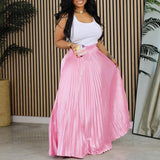 PLUS SIZE MID HIGH WAIST PLEATED LONG SKIRT_CWDMD3676
