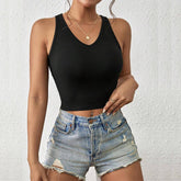 V-Neck, Slim, Short Hollowed-Out Patchwork Vest