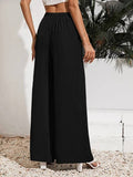 Solid-Color Loose Tight Waistband Wide-Leg Pants