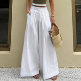 Solid-Color High-Waisted Casual Wide-Leg Pants