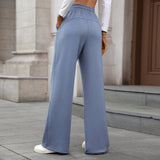 Solid Color Stretch Waist Loose Straight Pants