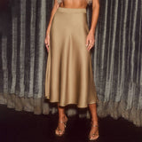 Solid Color Satin Fashionable Body-Hugging Skirt