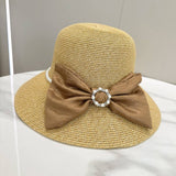 FASHIONABLE PEARL BUTTON BOW SUN HAT_CWAH3595