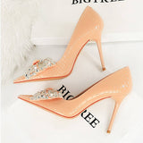 SHALLOW POINTED TOE RHINESTONE BOW HIGH HEELS_CWSHH0079