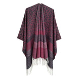 LEOPARD PRINT STRIPED TASSEL WARM SPLIT SHAWL_CWASC0310