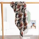 FLORAL FAUX CASHMERE SCARF SOFT WARM TASSEL SHAWL_CWASC0913
