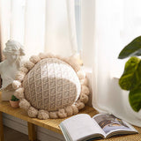 SOLID COLOR ROUND WOOL BALL KNITTED THROW PILLOW_CWMM2365