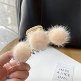 TEMPERAMENT REAL MINK FUR PLUSH BALL HAIRPIN_CWAHA3324