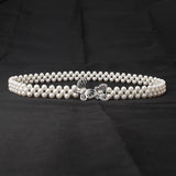 PEARL WOVEN ELASTIC BELT RHINESTONE ALLOY BUCKLES_CWABE0395