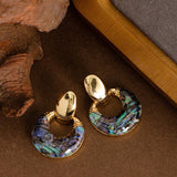 VINTAGE NATURAL OVAL BLACK SHELL EARRINGS_CWMM4321