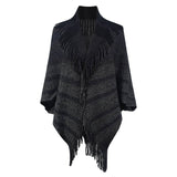 Fringed Cape Coat Knitted Striped Cape Woman