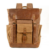 Unisex Waxed Canvas Laptop Backpack With Leather_Cwab5535