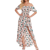Strapless Halter Print Irregular Beach Dress