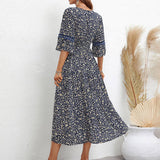 Stylish Elegant Socialite Floral Mid-Length Dress