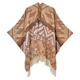 GEOMETRIC WAVE TASSEL SLIT SHAWL_CWASC0990