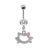 CUTE CAT CZ BELLY BUTTON RING WITH COLOR GEMS_CWMM9235