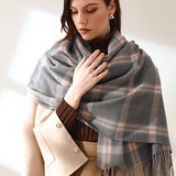 PLAID FAUX CASHMERE SCARF TASSEL WINTER SHAWL_CWASC0218