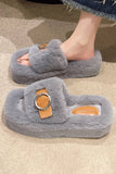 BUCKLE DECOR CRISS CROSS FLUFFY BEDROOM SLIPPERS_CWSHS0224