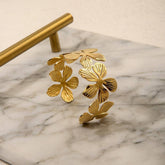 ELEGANT 18K GOLD FLORAL STAINLESS STEEL BRACELET_CWAJE4599