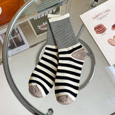 STRIPE PATTERN COTTON CREW SOCKS FOR WOMENS_CWMS0903