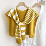 STRIPED KNIT SHAWL NECK SHOULDER WRAP_CWASC0843