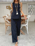 Striped Tank Top Wide Leg Pants Loose Suit