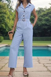 Cwsbssl0092_Lapel Commuter Style Solid Color Straight Jumpsu